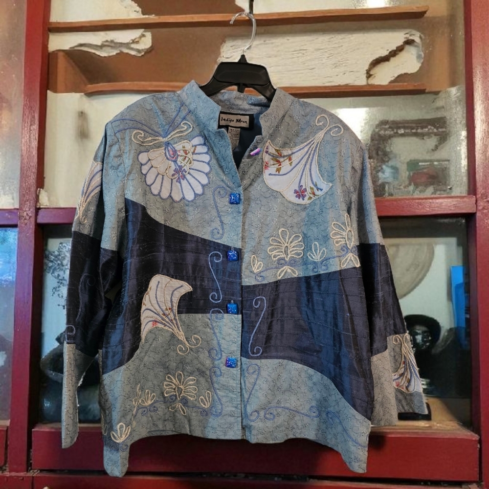 VTG Indigo Moon Light Blue Embroidered Jacket 1x